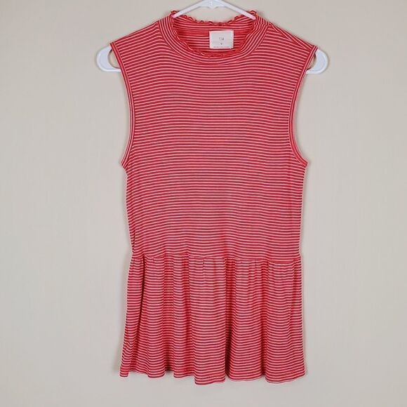 T.la Anthropologie Red & White Striped Peplum Tank - Picture 1 of 6